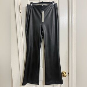 NWT Calvin Klein Black Faux Leather Flare wide leg Pants size M